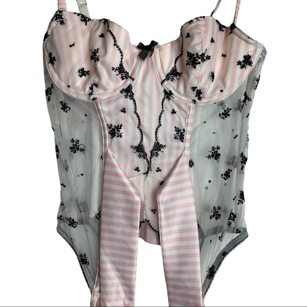 Victoria's Secret Corset Pink/White Black Garter Size 34B - Picture 2 of 11